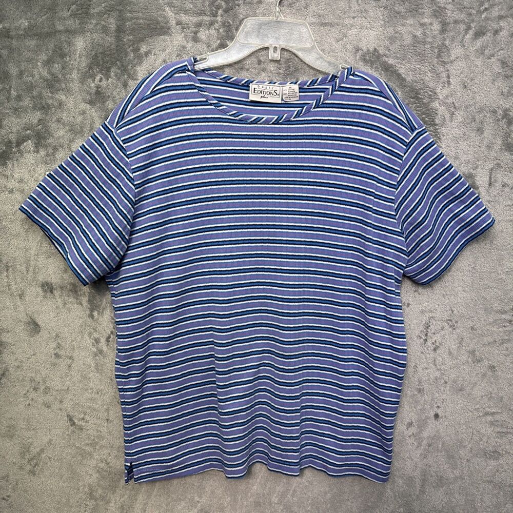 basic editions womens tops 1x blue stripe short sleeve